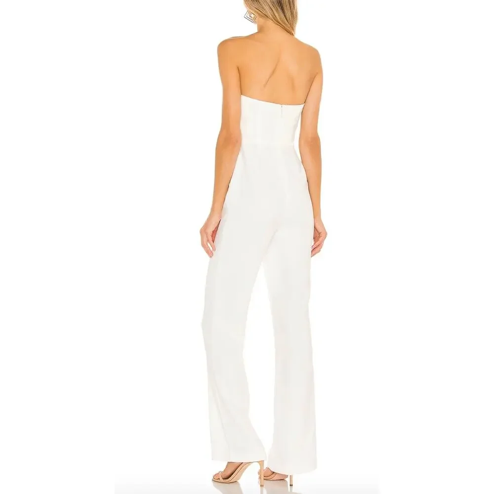 NBD White Strapless Jumpsuit SMALL Wide Leg Bustier Cocktail Designer $238 NEW - Picture 3 of 8